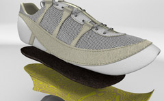 3d model showing different layers to a prototype running shoe.